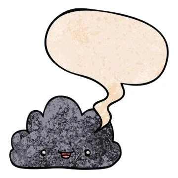 Happy cartoon cloud and speech bubble in retro texture style Stock Illustration