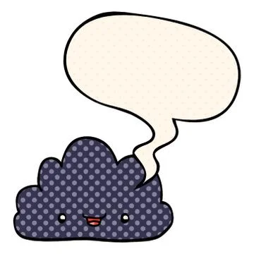 Happy cartoon cloud and speech bubble in comic book style Stock Illustration