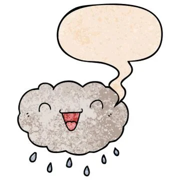 Happy cartoon cloud and speech bubble in retro texture style Stock Illustration