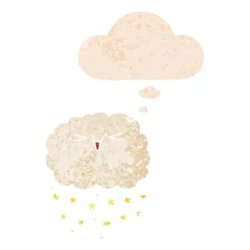 Happy cartoon cloud and thought bubble in retro textured style Stock Illustration