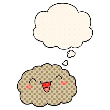 Happy cartoon cloud and thought bubble in comic book style Illustrazione stock