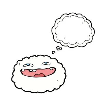 Happy cartoon cloud with thought bubble Stock Illustration