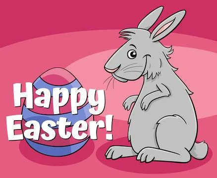 Happy cartoon Easter Bunny with colored egg greeting card イラスト素材