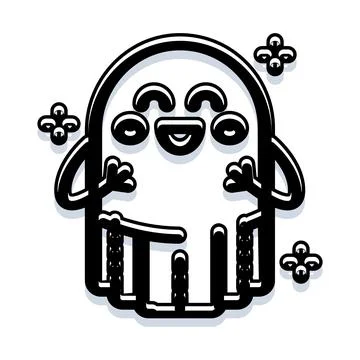 Happy cartoon ghost character smiling with open arms Stock Illustration