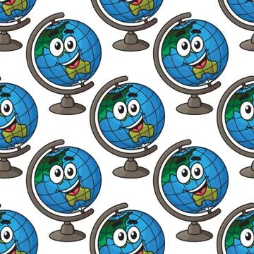 Happy cartoon globe seamless pattern Illustrazione stock