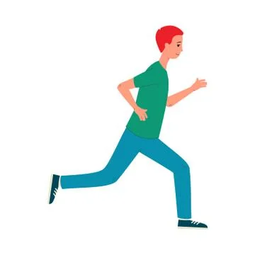 Happy cartoon man running forward seen from side view Illustrazione stock