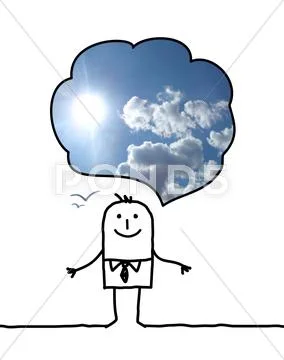 Happy cartoon man thinking about blue sky Stock Illustration