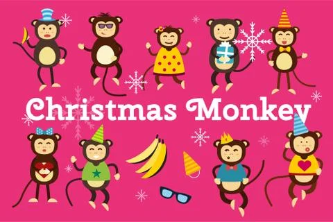 Happy cartoon monkey dancing party birthday background Stock Illustration