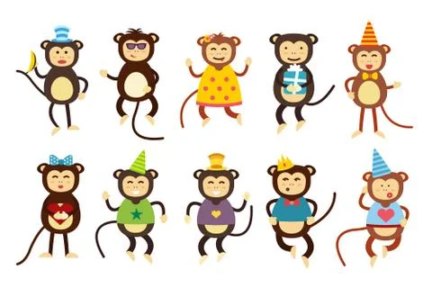 Happy cartoon monkey dancing party birthday background Stock Illustration