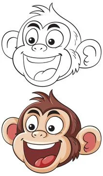 Happy Cartoon Monkey Face Vector Illustration Stock Illustration
