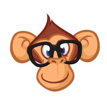 Happy cartoon monkey head. Vector illustration of chimpanzee Stock Illustration
