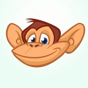 Happy cartoon monkey head. Vector illustration of chimpanzee Stock Illustration