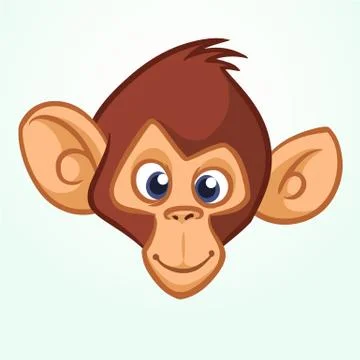 Happy cartoon monkey head. Vector illustration of chimpanzee Stock Illustration