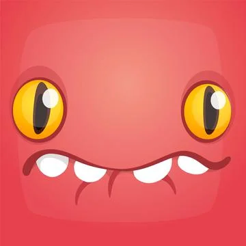 Happy cartoon monster face. Vector Halloween monster square avatar Stock Illustration