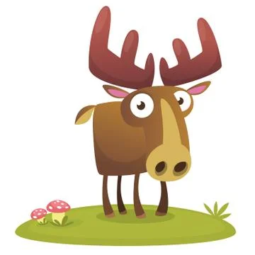 Happy cartoon moose character. Vector moose illustration isolated. Stock Illustration
