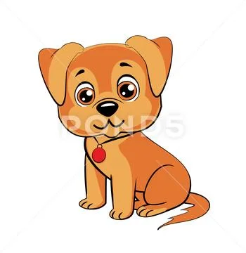 Happy cartoon puppy sitting, Portrait of cute little dog wearing collar. Dog Stock Illustration