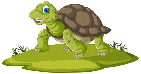 Happy Cartoon Turtle on Grass Stockillustratie