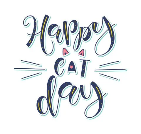 Happy cat day - multicolored vector illustration isolated on white background Stock Illustration