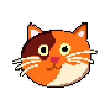 Happy cat face pixel art vector illustration Stock Illustration