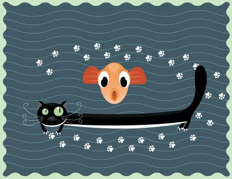 Happy cat with fish Stock Illustration
