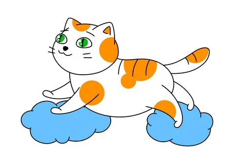Happy cat jumping on clouds. Cartoon illustration of cute kitten pet. Stock Illustration