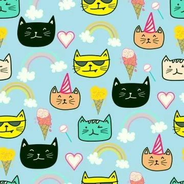 Happy cat seamless pattern background. Vector illustration. Illustrazione stock