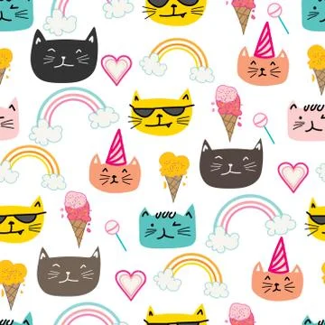 Happy cat seamless pattern background. Vector illustration. Stock Illustration