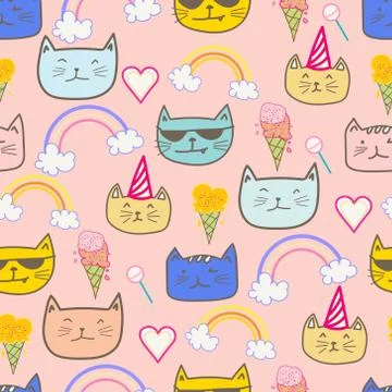 Happy cat seamless pattern background. Vector illustration. イラスト素材