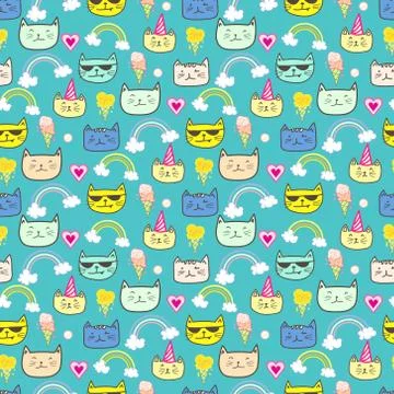 Happy cat seamless pattern background. Vector illustration. Stock Illustration