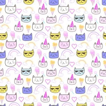 Happy cat seamless pattern background. Vector illustration. Stock Illustration