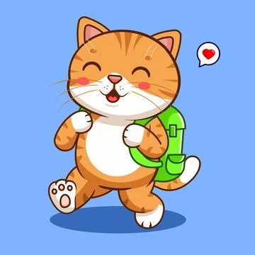 Happy Cat Student Walking with Backpack Vector Illustration Stock Illustration