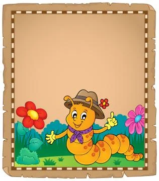 Happy caterpillar theme parchment Stock Illustration