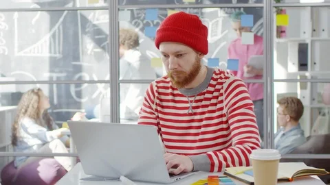 Happy Caucasian Programmer at Work in Creative Office Stock-Footage 114758002