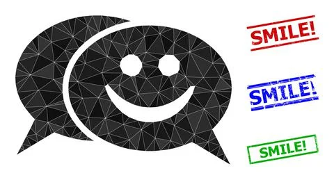 Happy Chat Triangle Icon and Distress Smile! Simple Stamp Seals Stock Illustration