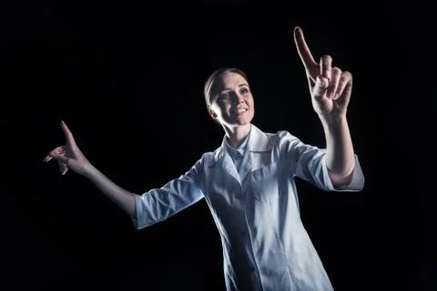 Happy cheerful scientist working in virtual reality Stock Photos