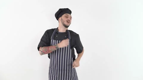 Happy chef dance isolated on white background Video stock 143637817