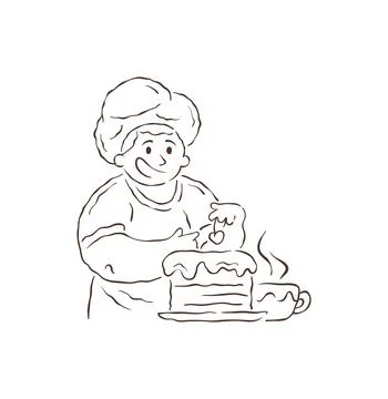 A Happy Chef Decorating A Layer Cake With A Cherry Vector Illustration Stock Illustration