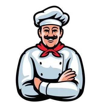 Happy Chef in hat emblem and logo. Cook, baker badge. Food, restaurant concept Stock Illustration