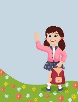 Happy child with a backpack is ready for classes. Happy to school. Stock Illustration