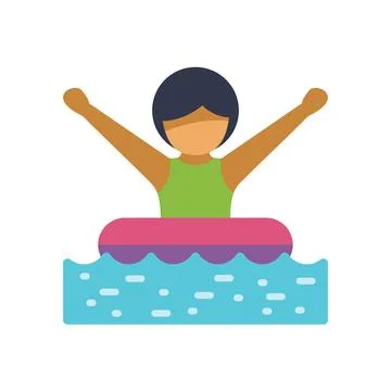 Happy child having fun on an inflatable ring in the water 스톡 일러스트