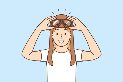 Happy child in pilot hat Stock Illustration