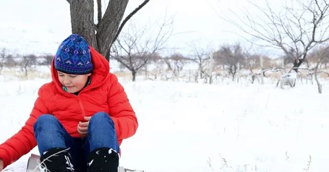 Happy child in winter Stock Footage 85304457
