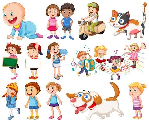Happy children in different actions Stock Illustration