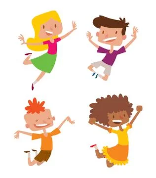 Happy children in different positions vector set. Stock Illustration