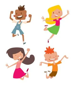 Happy children in different positions vector set Stock Illustration