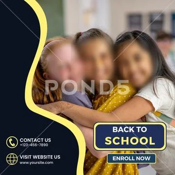 Happy children embracing together ready for back to school enrollment PSD Template