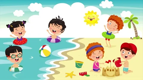 Happy Children Having Fun At Beach Stock Footage 140611392