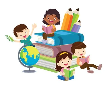 Happy Children reading book Back to School Concept kids and book Stock Illustration