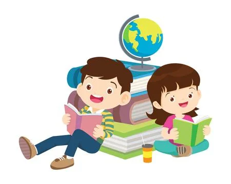 Happy Children reading book Back to School Concept kids and book Illustrazione stock