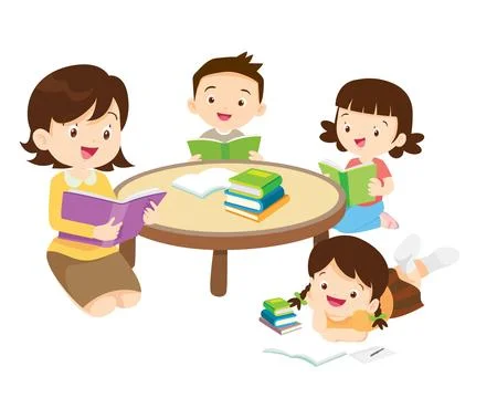 Happy Children reading book Back to School Concept kids and book Stock Illustration